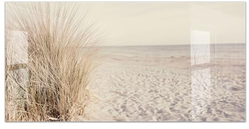 timalo Küchenbild aus Acrylglas modernes Wandbild Glasbild Deko Küche XXL Acryl-Bild wie Glas | 120x60cm Meer Düne Pampasgras Sand Strand Nordsee
