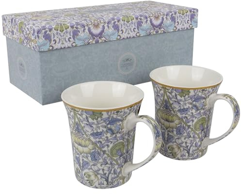 The Leonardo Collection Lodden Lot de 2 tasses à thé et café William Morris pour boissons chaudes | Tasses en porcelaine fine imprimées pour la cuisine et la maison | Tasses en céramique réutilisables