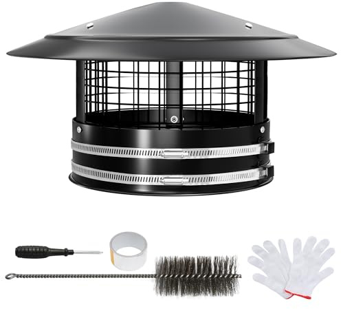 XSKLBZA 6 Round Chimney Cap, Cone Roof Chimney Cap with Screen, Adjustable Reinforced Stainless Steel Chimney Roof Cap for 6 Inch Stove Pipe, Easy Installation, Airflow Better Vent