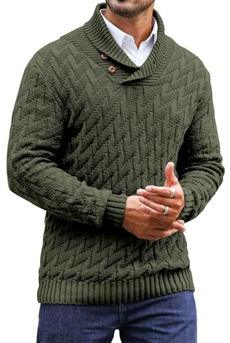 Zaitun Mens Knitted Jumper Button Turtle Neck Tops for Men Warm Long Sleeve Sweater Casual Winter Pullover Army Green