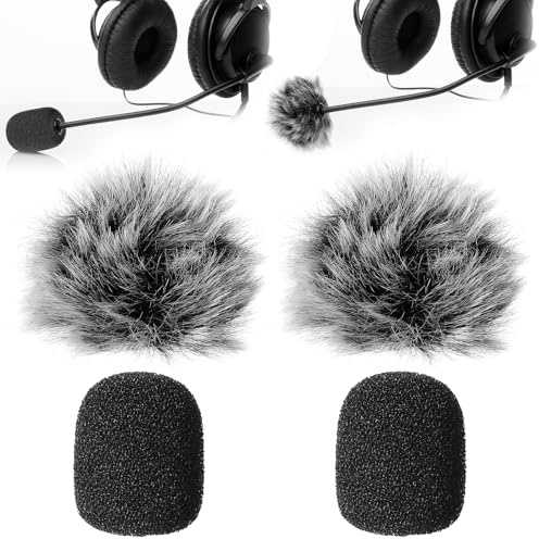 4 Pcs Lapel Foam Microphone Windscreen & Furry Cover Set, High-Density Headset Mic Covers, Mini Pop Filter Windscreen for Lavalier Microphone Cover, Noise Reduction
