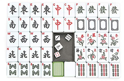 Mahjong set – professionellt kinesiskt Mahjong spel med 144 plattor, 3 tärningar och vindindikator – perfekt för autentiskt kinesiskt spelspel