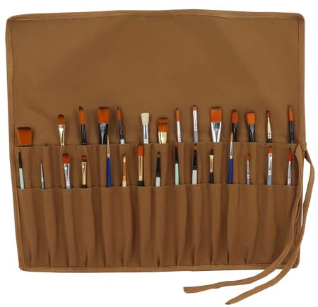 Liquidraw 30 fickor målarpensel hållare – brun | Upprullad borste förvaringspåse | idealiskt fodral för penslar och konstverktyg | lätt att bära | 53 x 45 cm | Även bra för förvaring av sminkborstar