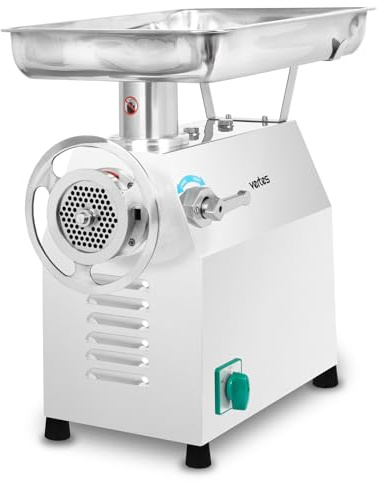 VERTES Picadora de carne eléctrica, acero inoxidable, 1500 W, 320 kg/h, tamaño 32, profesional para gastro, 2 cuencos, 4 discos perforados, 2 cuchillos, empujador, marcha adelante y atrás