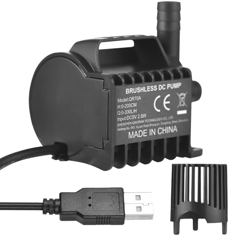 Riuulity Liten Vattenpump, 500L H Elektrisk Fontänpump med Max 4,9 Fot Lyft USB-kabel och Sugkoppsbas för Att Dricka Husdjur i Akvariet (QR70A)