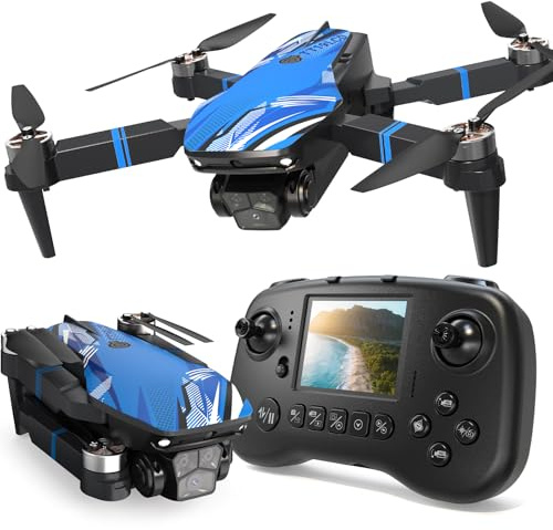 Dron con Cámara para Adultos 4K, Mando a Distancia con Pantalla LCD, FPV Vídeo Mini Drone, Esquiva de Obstáculos en 270°, 3D Flips, RC Cuadricóptero plegable para principiantes, Tarjeta SD hasta 32GB