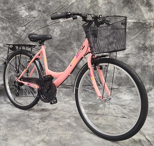 Generisch 24 Zoll Cityrad SAFIRO 21-Gang Kettenschaltung, Gepäckträger und Korb NEU 2408-Rosa Bitte BEACHTEN AB 138 cm KÖPERGRÖSSE GEEIGNET !!!!!!!