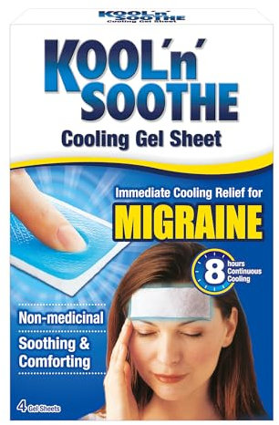 KOOL 'N' SOOTHE MIGRAINE Cooling Gel Sheets/ 4 Pack/Immediate Cooling Relief for Migraine & Severe Headache