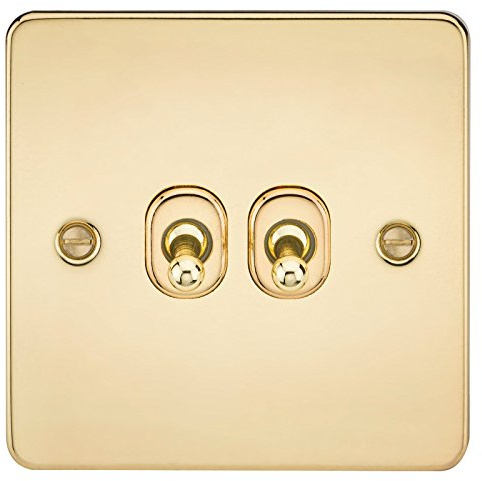 Knightsbridge FP2TOGPB FPAV2TOGPB Flat Plate 10A 2G 2 Way Toggle Switch-Polished Brass