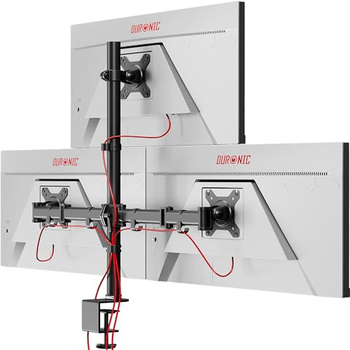 Duronic DM253 Bras pour 3 moniteurs d’Ordinateur Support Triple écrans PC articulé pour Bureau VESA 75 100 Hauteur Ajustable Rotatif Inclinable Pivotant Compatibilité Universelle