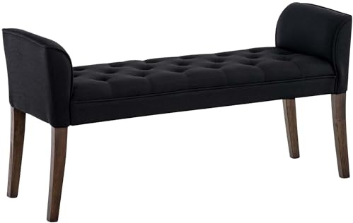CLP Chaise Longue Cleopatra con Tapizado de Tela I Banco Largo Acolchado en Estilo Chesterfield I Silla Larga I Color, Color:Negro, Color del Marco:Envejecido Oscuro