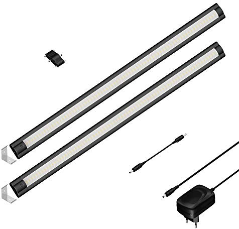 ledscom.de LED Unterbau-Leuchte SIRIS schwarz matt, Eckmontage, flach, je 50cm, je 531lm, warm-weiß, 2er Set