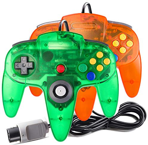 suily 2 Pack Game Controller Classic Joystick für N64 Konsolen N64 Spiele (Durchsichtig Grün/Orange)