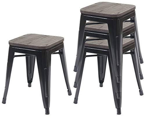Mendler 4X Tabouret HWC-A73 métal Style Industriel empilable Noir
