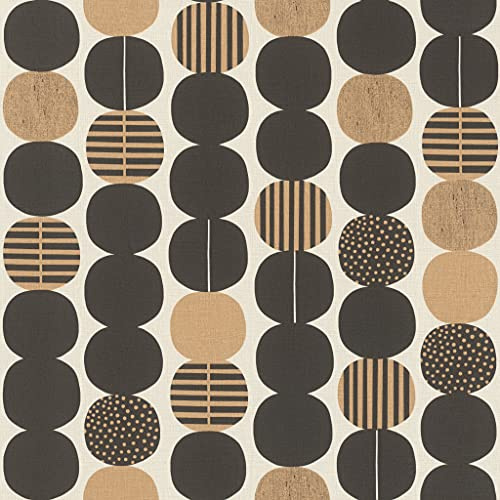Rasch Tapeten 539738 aus der Kollektion Amazing-Grafische Vliestapete mit Kreisen in Schwarz und Gold auf Hintergrund in Creme-Weiß mit leichter Struktur – 10,05m x 53cm (L x B) Tapete