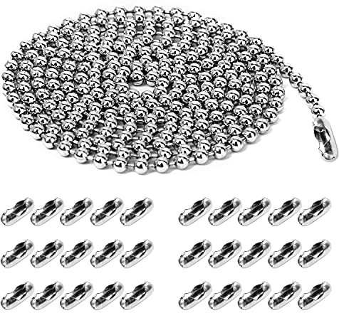 TEEUCNY 10M Kugelkette Edelstahl, Kette Edelstahl Link Kette Halsketten, 50 Passender Adapter Kettenglieder für die Schmuckherstellung, für Schmuck Herstellung für DIY Armbänder &Kunsthandwerk 2.4mm