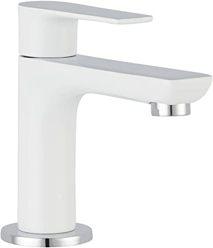 Saqu Design Collection 300 Kaltwasserhahn für Gaste-WC, Kaltwasserarmatur Messing Antibakteriell & Langlebig, Wastischarmatur Weiß/Chrom für Waschbecken Weiß/