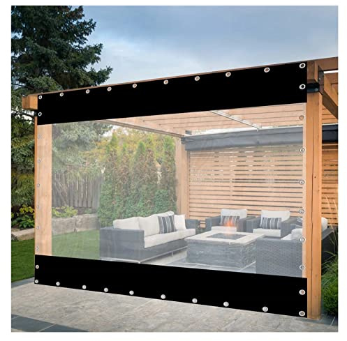 GYYN Clear Pergola Curtains Waterproof PVC Pergola Side Panels Outdoor with Eyelets 0.5mm Heavy Duty Tarpaulin for Gazebo, Porch, Customizable (Color : Black, Size : 2x2m)