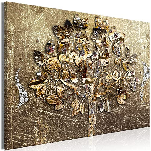 murando - Tableau décoratif vintage 90x60 cm - Impression sur toile colorée - Décoration murale pour salon et chambre - Cadre en Bois - Beige marron - Arbre klimt l-A-10006-b-a