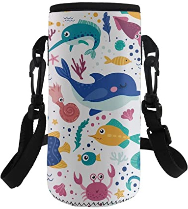 COEQINE Bottle Carrier Bag Neoprene Insulated Water Bottle Carrier Shoulder Strap Bottle Cover for Kids Adult School Outdoor Sports Hiking
