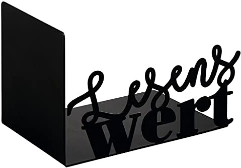 moses. libri_x Buchstütze Lesenswert, Buchständer aus Metall, Schwarze Metall-Buchstütze mit ausgeschnittenem Schriftzug an der Vorderseite, Zur Inszenierung der Lieblingsbücher im Regal 83381 Normal