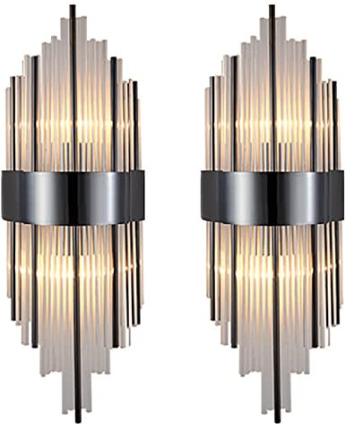 LLSZAHD 2 pieces Modern Crystal Wall Lamp 3-color Dimming Gold Wall Sconce Crystal Wall Light Fixtures for Bedroom Living Room Bedside Hallway Stairway Restaurant(Size:45cm,Color:Black)