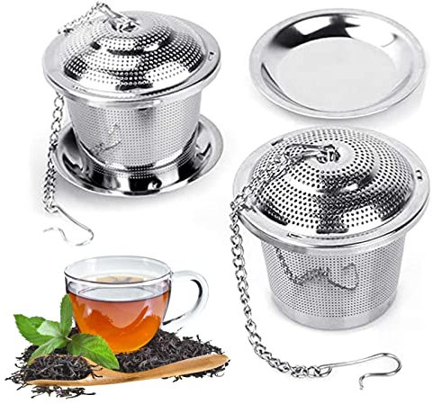 2 Piezas Infuser de te,Filtros de té de Acero Inoxidable, Colador de te Para Taza Con Cadena, Para Té Suelto, Tazas, Teteras y Más (Plata)
