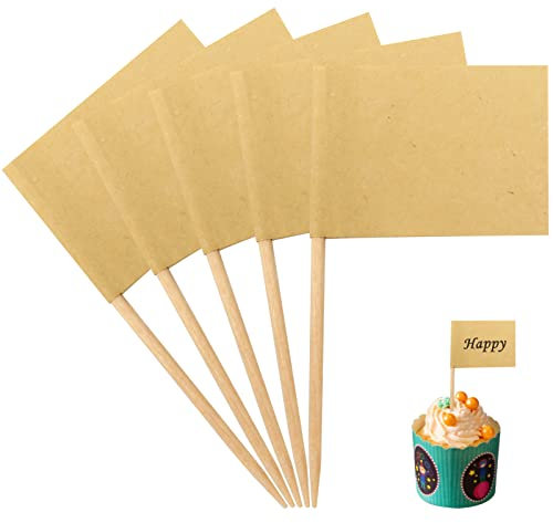 100 banderas de palillo de dientes en blanco, palitos de cóctel, etiquetas de comida para buffet, maricones de comida para buffets para escribir, adornos para cupcakes etiqueta de queso