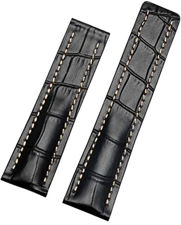 AEMALL Echtes Lederarmband für Breitling Uhrenarmband aus Rindsleder mit Faltschließe 22 mm 24 mm Uhrenarmbänder (Farbe: 01 schwarz ohne Verschluss, Größe: 24 mm)