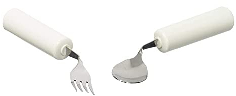 Homecraft Queens Cutlery, Left Handed Fork, Angled, Built-Up Handle, Daily Eating Aid, Limited Wrist Movement, Weak Grip & Queens Cutlery, Right Handed Spoon