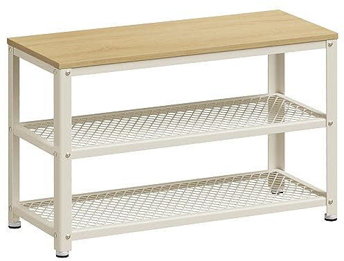VASAGLE Banco Zapatero, Zapatero con Banco, Banco para Zapatos, Organizador con 2 Estantes, 30 x 73 x 45 cm, para Pasillo Sala de Estar, Acero, Industrial, Beige Roble y Blanco Clásico LBS073W09