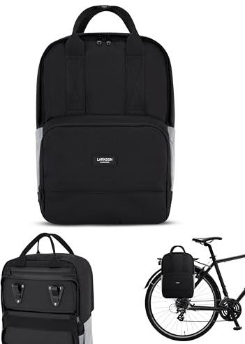 LARKSON Borsa per Bicicletta Nero Riflettente - No 6 Bike - 2 in 1 Borse Posteriori Bici Zaino Scomparto per Laptop da 16 Pollici - Accessori Cestino - Impermeabile