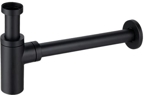 BALNEO Sifon För Tvättställ, Universal För Tvättställ och Tvättställ, Avloppsarmatur, Perfekt passform - Luktfälla Med Rengöringsöppning, Svart Mässing, G1 1/4 X 32 Mm, Universal, Rör, Rund