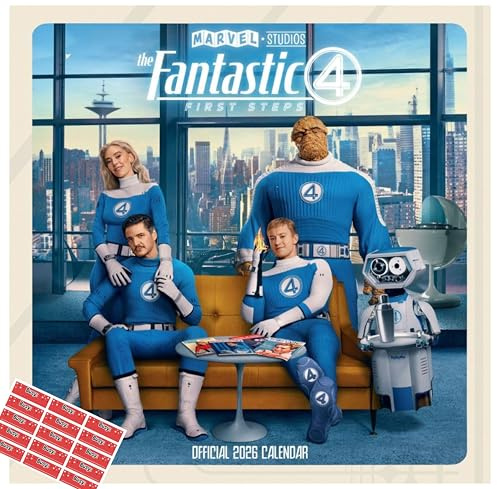 2026 CALENDAR MARVEL FANTASTIC FOUR MOVIE MONTH TO VIEW SQUARE WALL CALENDAR with FREE Organising Stickers Included