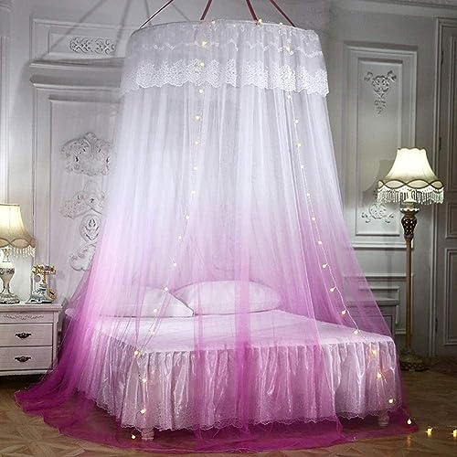 GroßE Romantische Moskitonetz, Kuppel Spitze Farbverlauf Prinzessin Bett Baldachin zum Single zu King Size Betten Ideal für Schlafzimmer Dekorativ (Rosenrot)