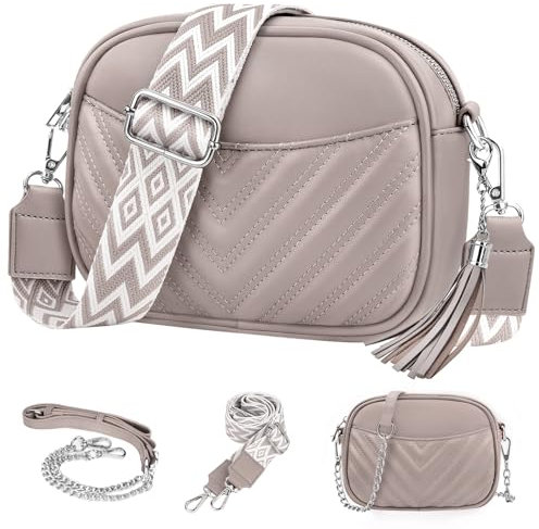 JUYANO Crossbody Bag Damen Leder, Kleine Umhängetasche mit Breitem Gurt, Stylisch Handtasche Umhängetasche Damen mit Kartenschlitz Abnehmbar Schultergurt