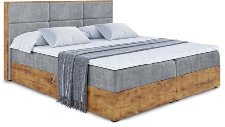 ALTDECOR Boxspringbett mit Matratze und Lattenrost, Topper, Fußteil,Polsterbett mit Bettkasten, Bett mit Stauraum H3-Matratze, Doppelbett, Boxbett - LOLLI1-120x200 - Grau Casablanca