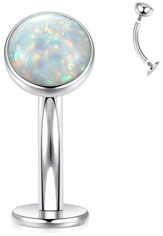 AROWRO Navelpiercing silver G23 titan flytande navel piercing 14 g piercing navel innergänga navelring vit opal barbell 10 mm