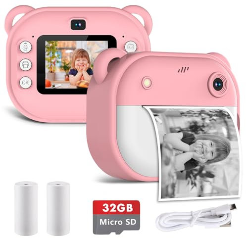 Appareil Photo Instantané Enfant, 1080P Appareil Photo Numérique pour Filles Garçons, Digital Camera Enfant avec Carte 32 Go et Papier d'impression