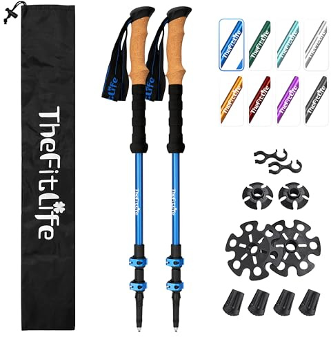 TheFitLife Trekking Poles - Lightweight 7075 Aluminum Hiking Sticks with Cork Grips, Adjustable Telescopic Design, Metal Flip Lock for Men & Women - Perfect for Hiking, Walking, Camping & Backpacking