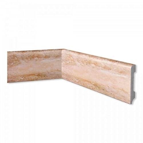 Asta 2 metri lineari Battiscopa in Polimeri 85x14x2000 mm Effetto marmo Travertino - Zoccolo da cucina resistente agli urti (2 Pezzi da 1000x85x14 mm)