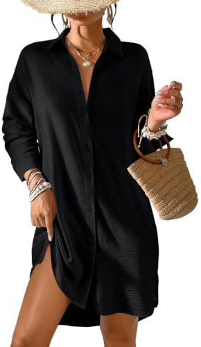 Tanmolo Damen Strandkleid Sommer Strandtunika Cover Up | Strandbluse, Strandhemd, Langer Schnitt, Leichtes Material, Strand und Urlaub