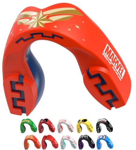 Marvel Captain Marvel Paradenti Sportivo Adulti e Bambini Contatto Completo per Tutti Gli Sport, tra Cui Rugby, MMA, Hockey, Judo Arti Marziali e Boxe
