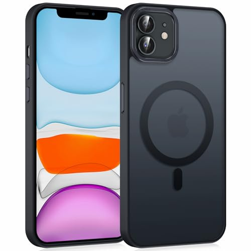 Yoedge Magnetisch Handyhülle für iPhone 12 Mini Hülle, [Kompatibel mit MagSafe] Durchscheinende Matt Schutzhülle Rückseite Dünn Stoßfest Anti-Fingerabdruck Schutzhülle Case, Schwarz
