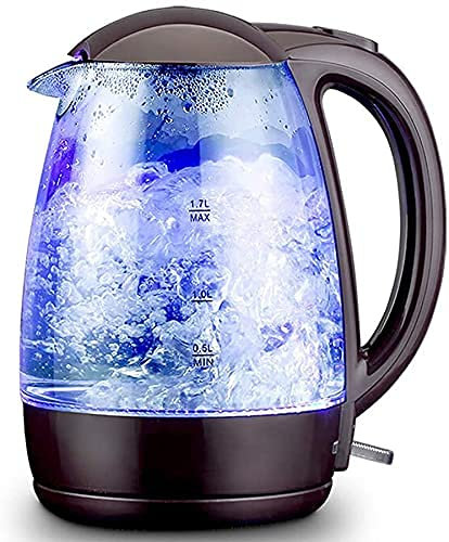 Bollitore elettrico in vetro, bollitore ecologico con LED illuminato, bollitore senza fili senza BPA con coperchio interno e fondo in acciaio inossidabile, spegnimento automatico rapido e protezione