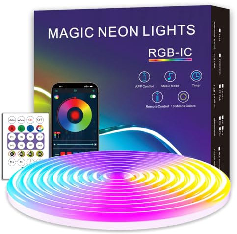 LED Neon Rope Lights, 3M RGB Plus IC Strip Lights, IP68 Waterproof Flexible Rope Light with APP&Remote Control, Dimmable Neon Strip for Gaming Room Living Room Bedroom Indoor Outdoor Decor