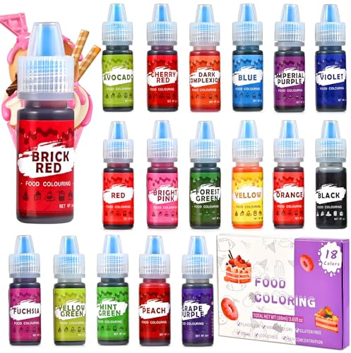 GOLDGE Coloranti Alimentari a 18 Colori, Colorante Alimentare Liquidi Colorante commestibile per Cuocere Torte, Macaron, Glassa, Fondente, Biscotti, Ciambelle (6ML*18)