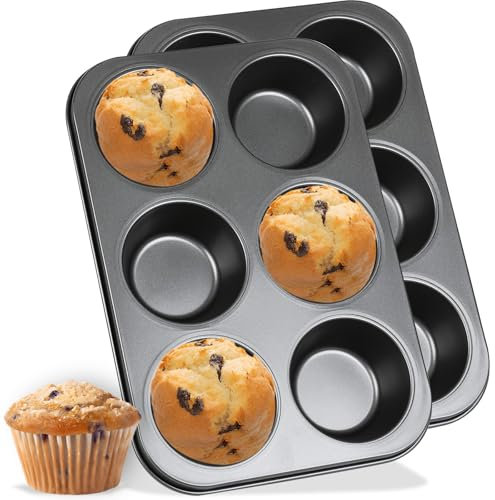 Audingull Jumbo Muffin Pan 2-Pack 6-Cups Cupcake Pan, Premium Large Muffin Tin for Baking, Non-Stick and Thickened Carbon Steel Jumbo Cupcake