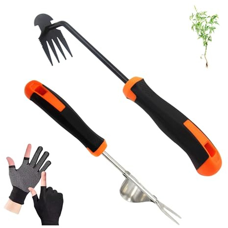 ERMWALR 2 pièces désherbage en acier inoxydable, coupe - racines avec poignée, désherbage à main pour creuser les mauvaises herbes, transplantation, racines, cadeau pour le jardinier
