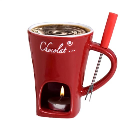 Chocolate Fondue Mugs, Ceramic Chocolate Fondue Coffee Cup with Forks, Melting Mugs for Chocolate Cheese Butter, Melting Chocolate Fondue Simmer Mug, Tea Candle Fondue Set